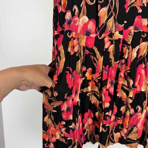 Free People Flowy Teagan Mini Floral Dress Black Pink - Size 6 - Picture 4 of 12